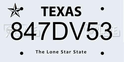 847DV53 Texas License Plate