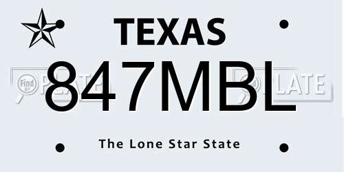 847MBL Texas License Plate