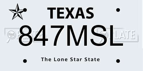 847MSL Texas License Plate