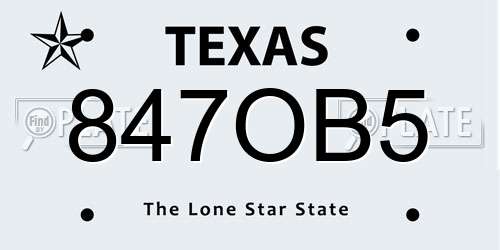 847OB5 Texas License Plate