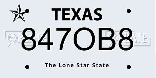847OB8 Texas License Plate