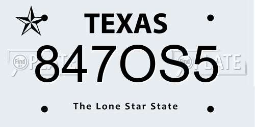 847OS5 Texas License Plate