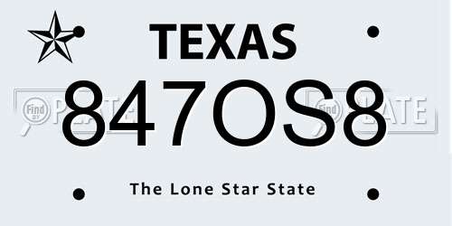 847OS8 Texas License Plate