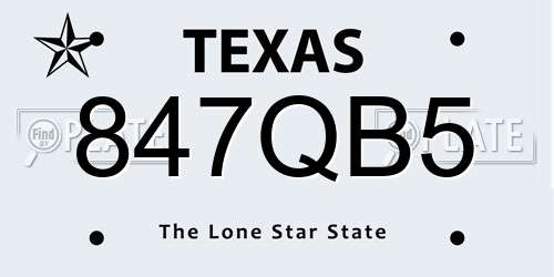 847QB5 Texas License Plate