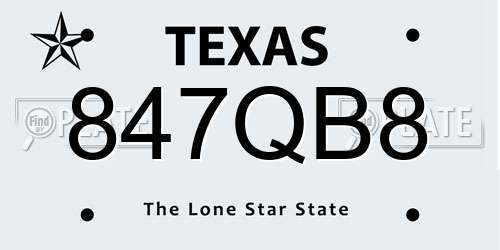 847QB8 Texas License Plate