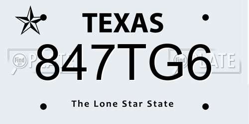 847TG6 Texas License Plate
