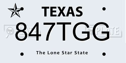 847TGG Texas License Plate
