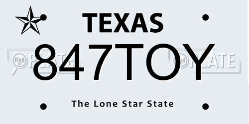 847TOY Texas License Plate