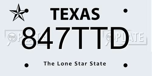 847TTD Texas License Plate