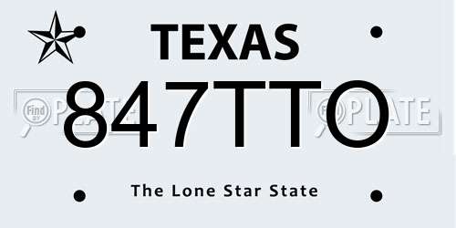 847TTO Texas License Plate