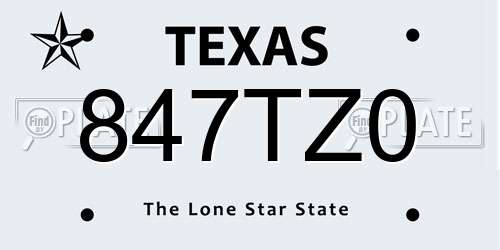 847TZ0 Texas License Plate