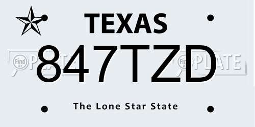 847TZD Texas License Plate