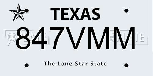 847VMM Texas License Plate