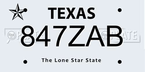 847ZAB Texas License Plate