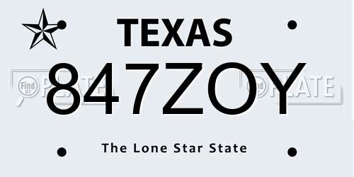 847ZOY Texas License Plate