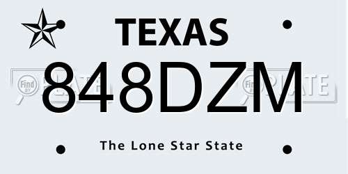 848DZM Texas License Plate
