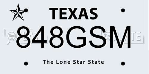 848GSM Texas License Plate