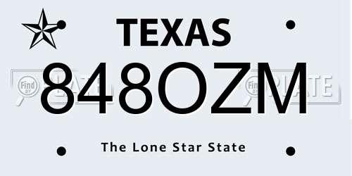 848OZM Texas License Plate