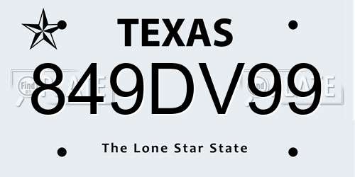 849DV99 Texas License Plate