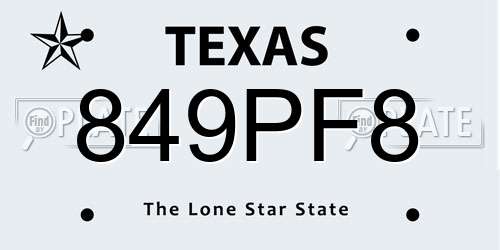 849PF8 Texas License Plate