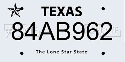 84AB962 Texas License Plate