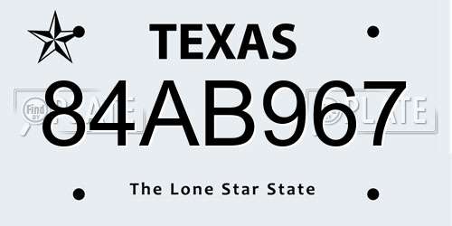 84AB967 Texas License Plate