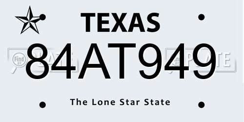84AT949 Texas License Plate