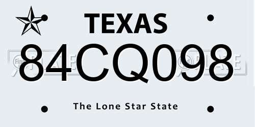 84CQ098 Texas License Plate