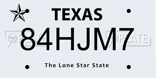 84HJM7 Texas License Plate