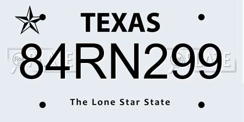 84RN299 Texas License Plate