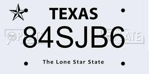 84SJB6 Texas License Plate