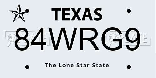 84WRG9 Texas License Plate