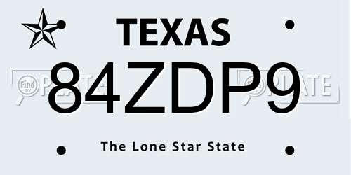 84ZDP9 Texas License Plate