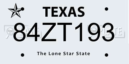 84ZT193 Texas License Plate