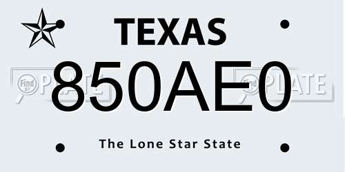 850AE0 Texas License Plate