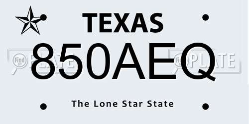 850AEQ Texas License Plate