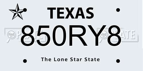 850RY8 Texas License Plate