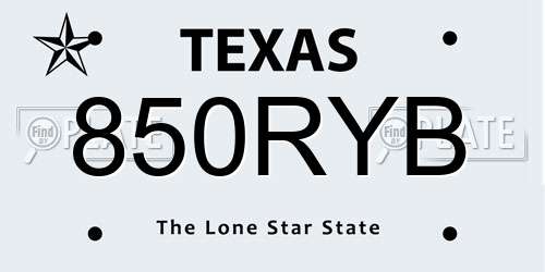 850RYB Texas License Plate