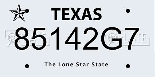 85142G7 Texas License Plate