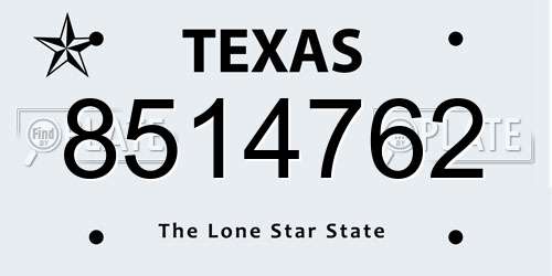 8514762 Texas License Plate