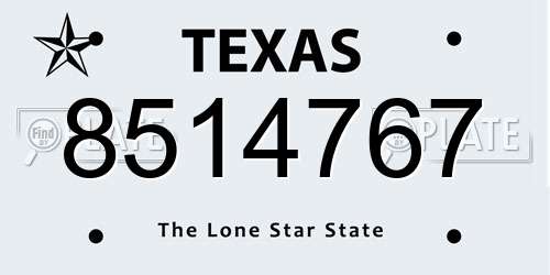 8514767 Texas License Plate