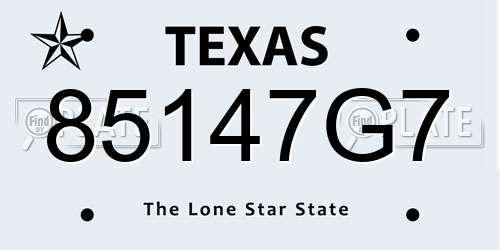 85147G7 Texas License Plate