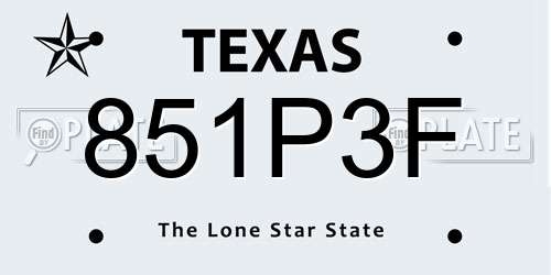 851P3F Texas License Plate
