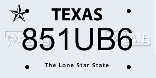 851UB6 Texas License Plate