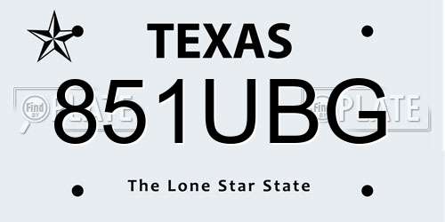 851UBG Texas License Plate