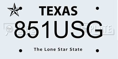 851USG Texas License Plate