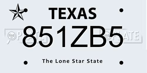 851ZB5 Texas License Plate