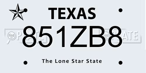 851ZB8 Texas License Plate