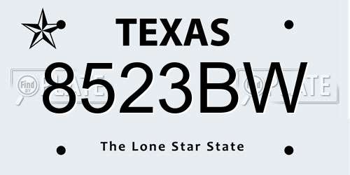 8523BW Texas License Plate