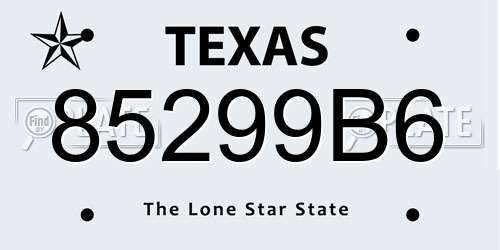 85299B6 Texas License Plate